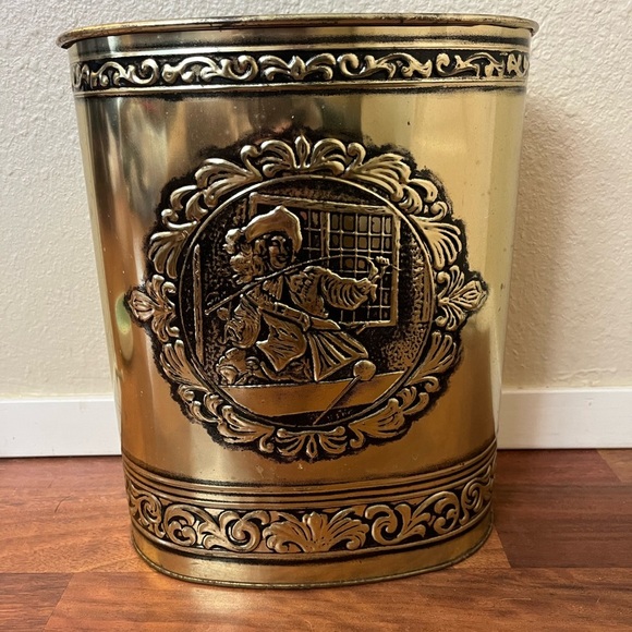 Vintage Weibro Brass Regency Embossed Trash Can - Picture 1 of 4
